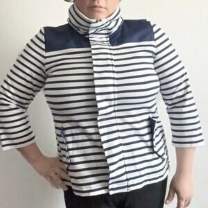 L-RL Lauren Active Nautical Stripe 3/4 Sleeve Cotton Jacket Women’s Size Large